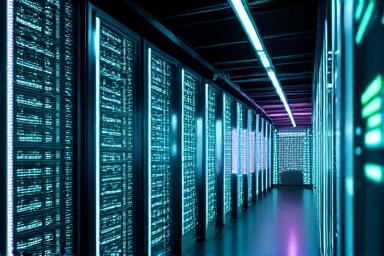 Moderní datové centrum s holografickými projekcemi